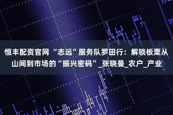 恒丰配资官网 “志远”服务队罗田行：解锁板栗从山间到市场的“振兴密码”_张晓曼_农户_产业