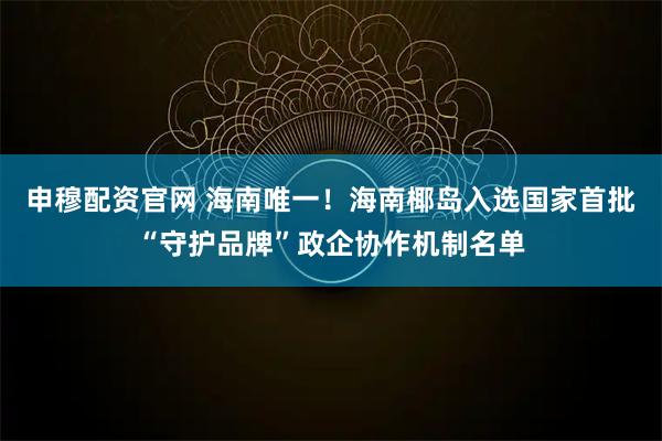 申穆配资官网 海南唯一！海南椰岛入选国家首批“守护品牌”政企协作机制名单